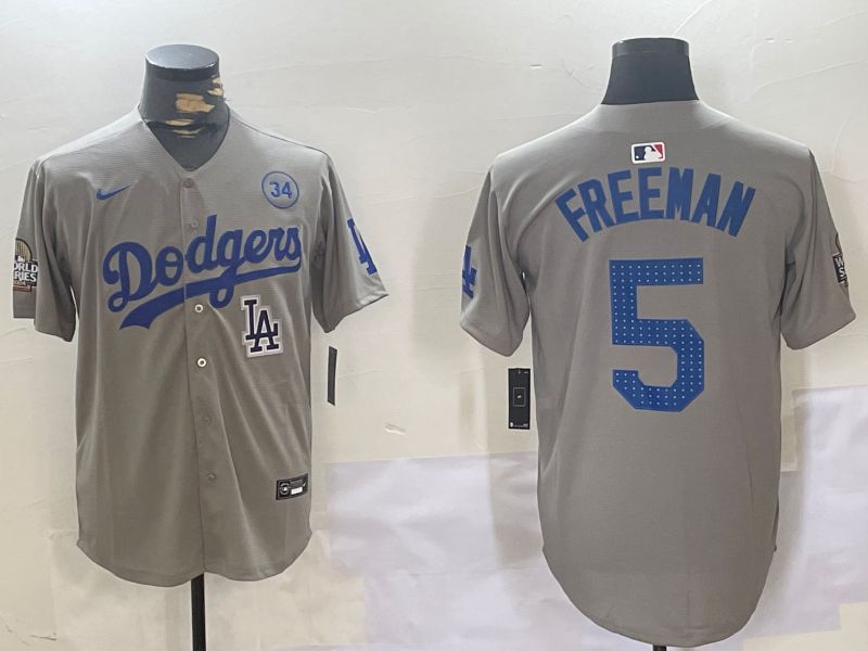 Men Los Angeles Dodgers 5 Freeman Grey Game 2024 Nike MLB Jersey style 11205
